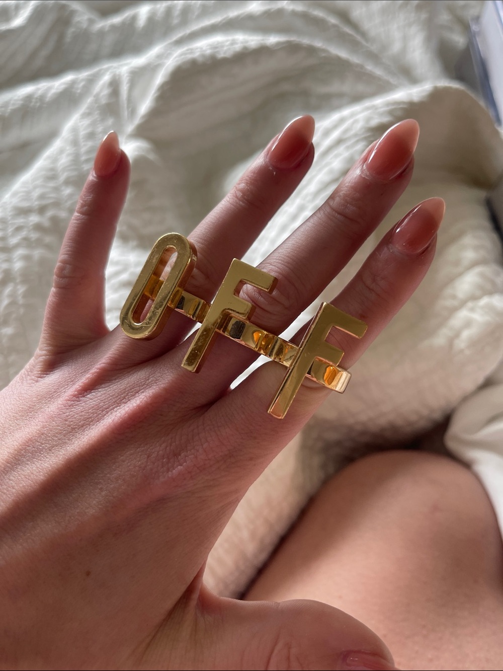 Moschino Gold-Tone OFF Triple Letter Ring